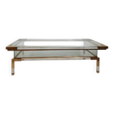 coffee table, table with sliding top, brass plexiglass crystal  vintage anni 70