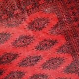Tapis vintage fait main Ersari en laine rouge vif (122cm x 179cm)