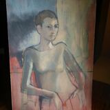 Oil on canvas embedded - female portrait - 65x46cm