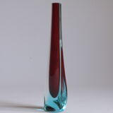 Teardrop vase in ruby red and blue Murano glass by Galliano Ferro, 1960