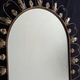 Large arched mirror with acanthus leaves and scrolls in gold metal from deknudt, 1960s