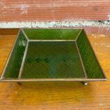 Bowl antique molded glass green + brass vintage