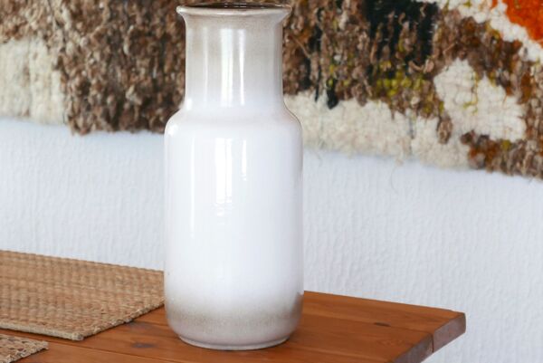 Vase en céramique blanc et marron West Germany, années 60