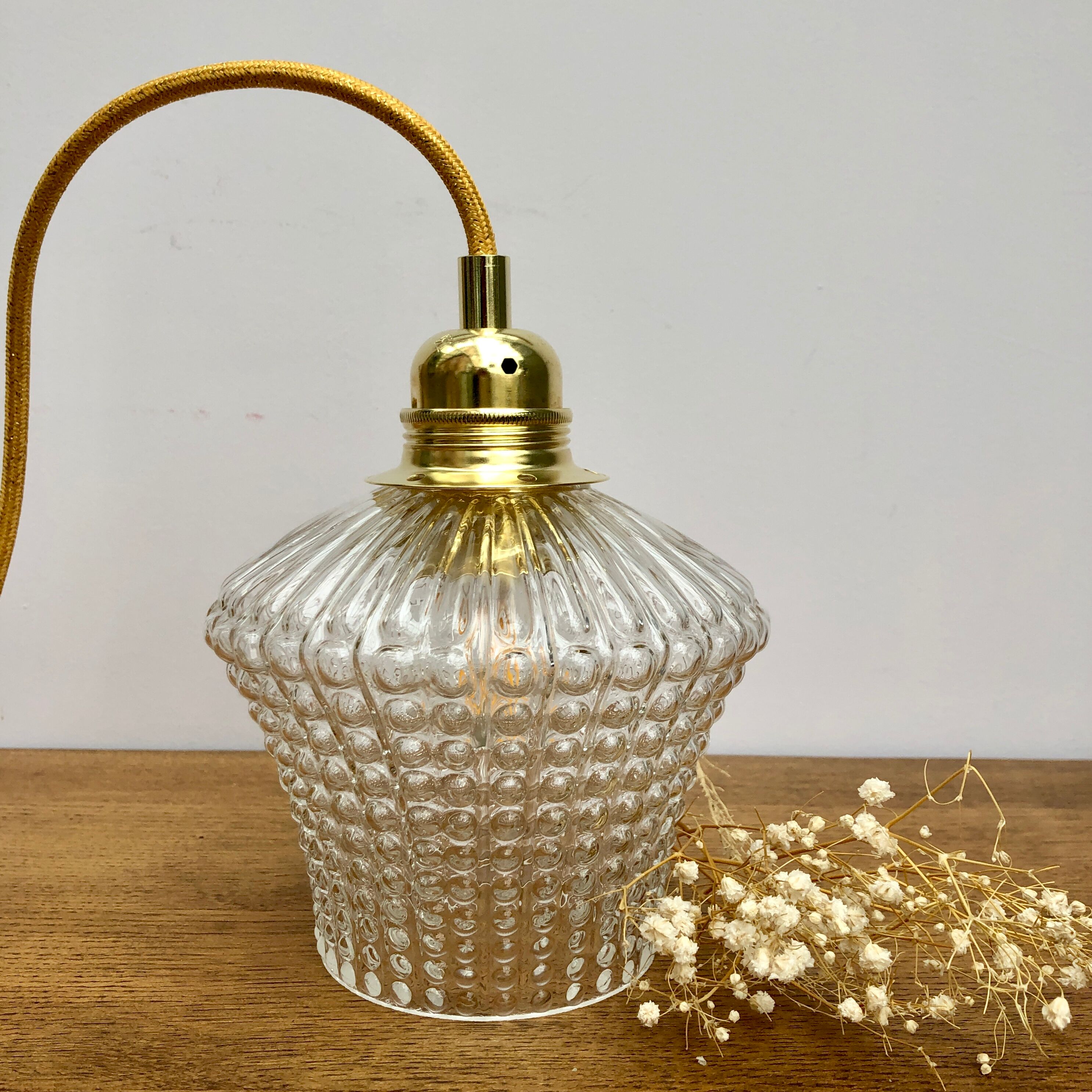 Vintage glass tulip hanging lamp