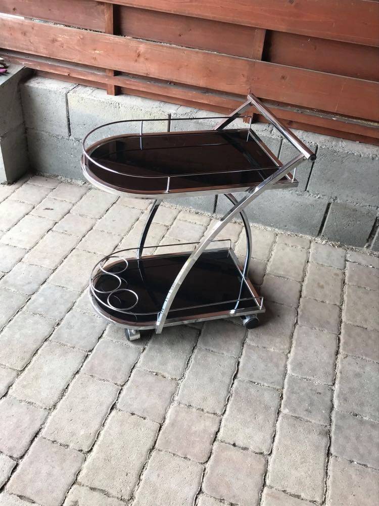 Vintage chrome and smoked black glass bar cart - 1970s design