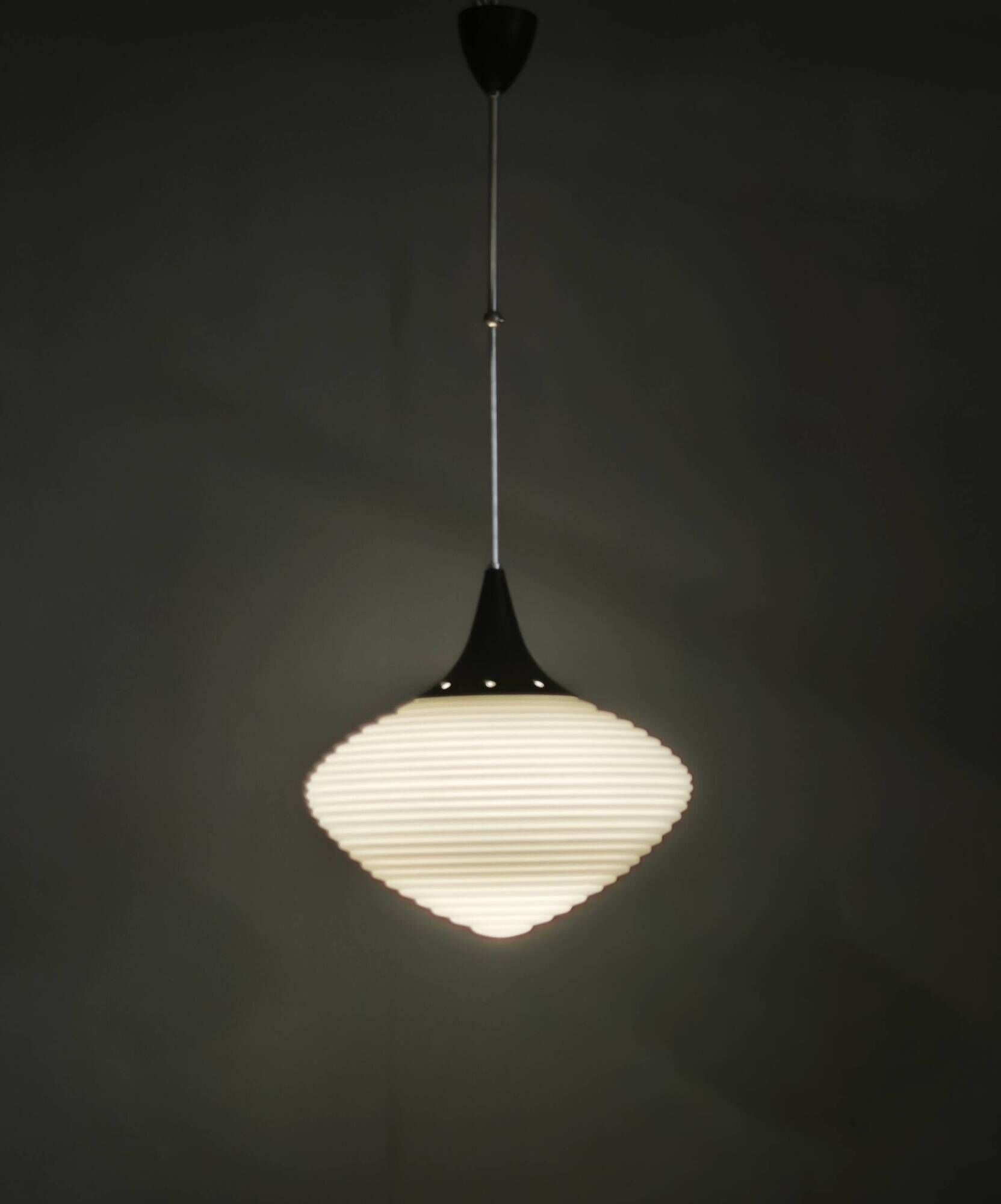 Pair of Space Age Opaline Glass Pendants, Czechoslovakia, 1970s