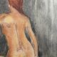 Painting signed pastel female portrait “the ocher sofa” 42x30 cm