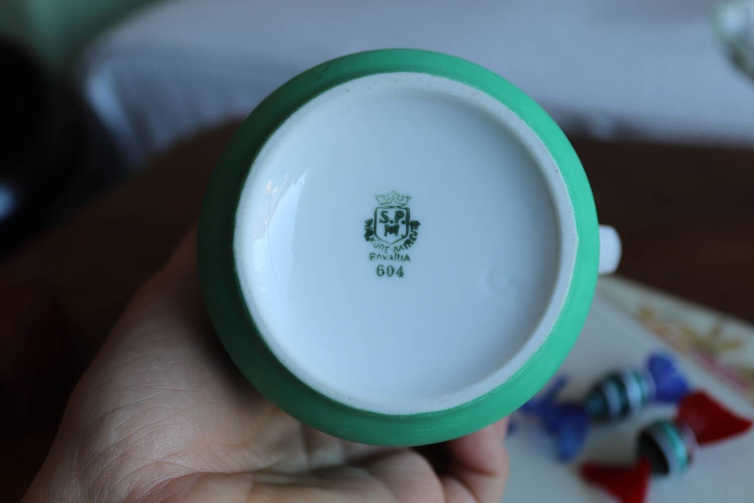 Bavarian porcelain matte green milk jug