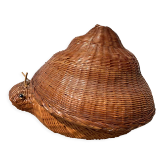 Boîte à bijoux rotin escargot vintage osier tressé ancien panière