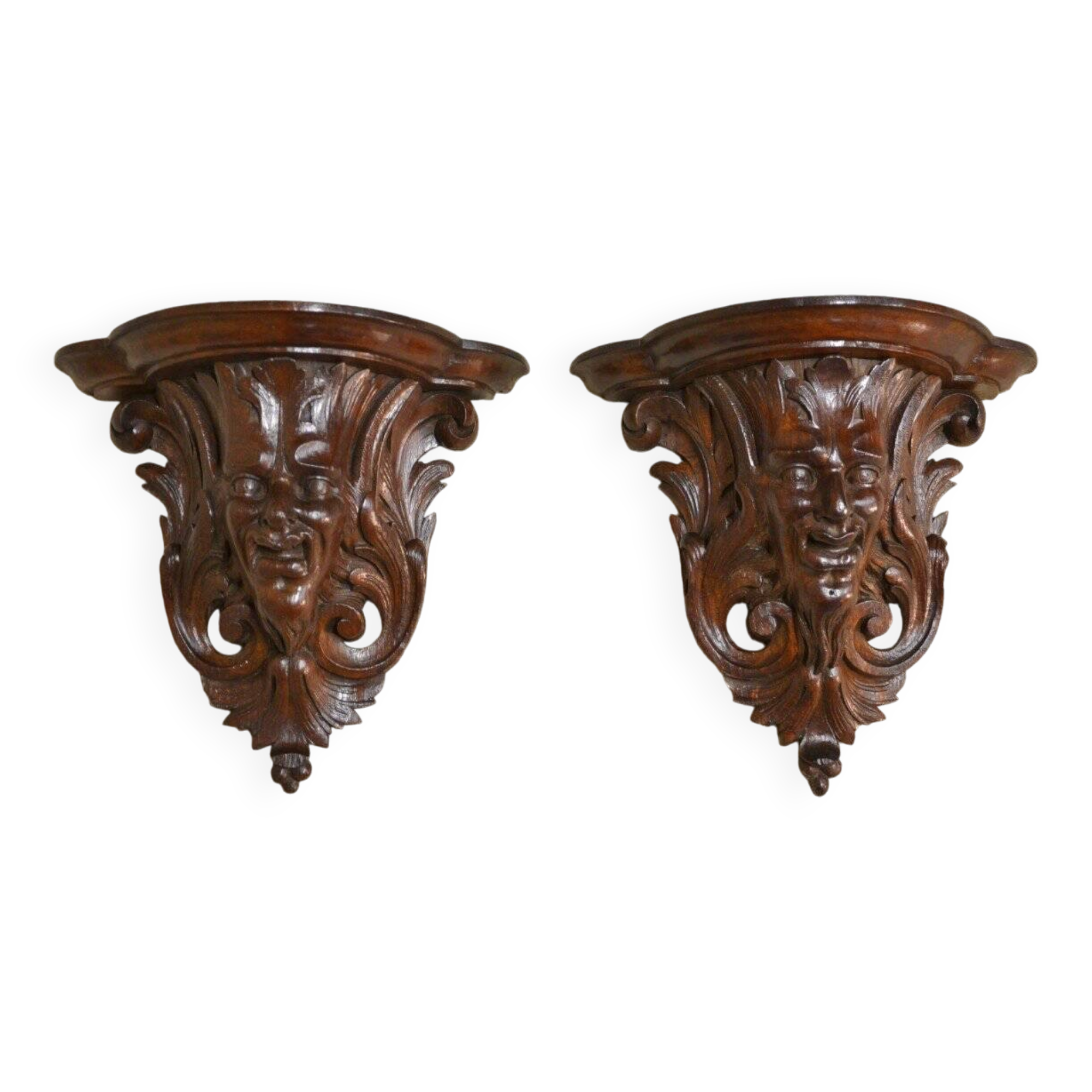 Pair of Small Oak Wall Consoles