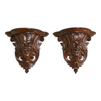 Pair of Small Oak Wall Consoles