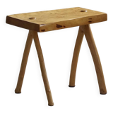 Wabi-Sabi stool in handmade birch, modern Scandinavian style, 1960s.