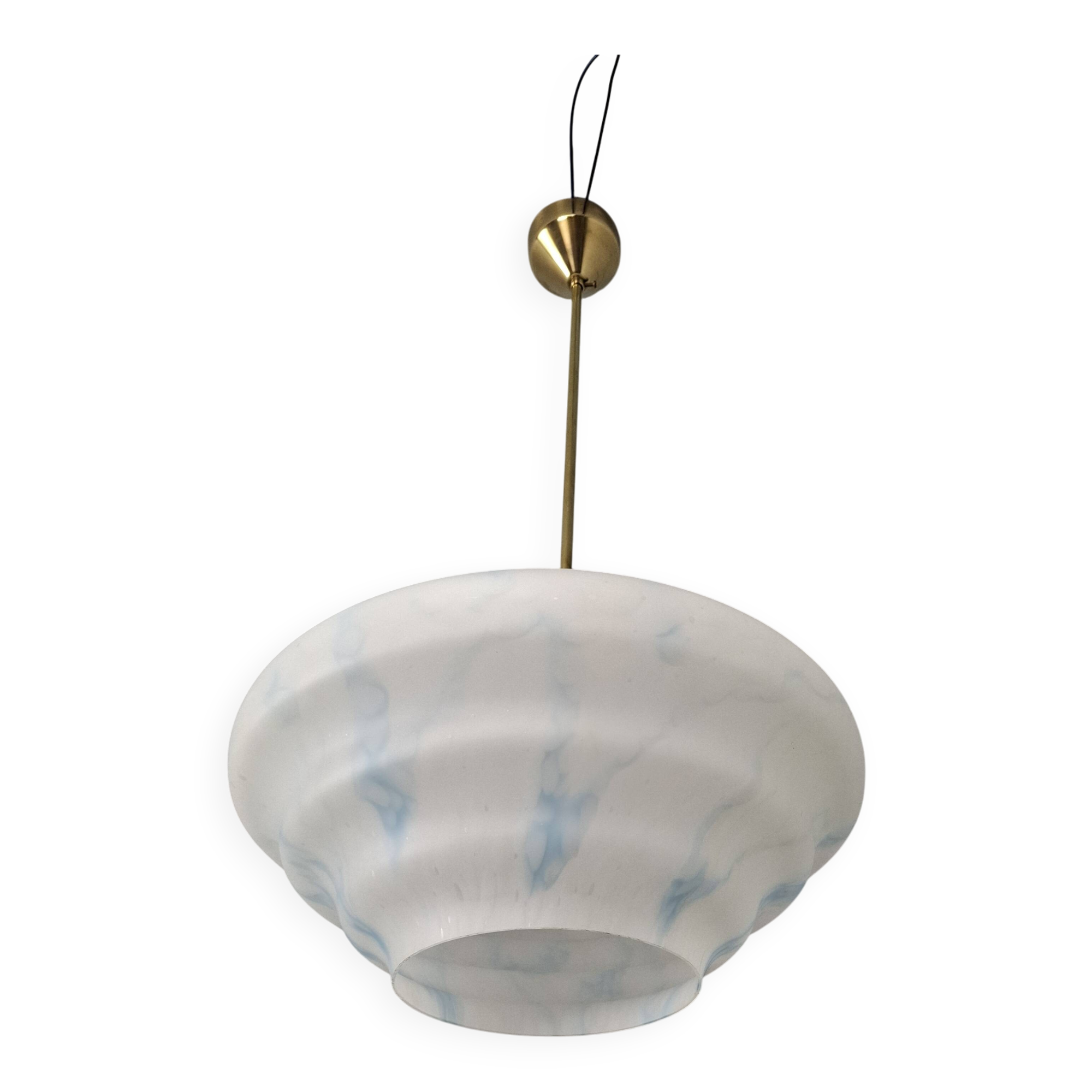 Napako Midcentury Modern Pendant Lamp in Opaline Glass and Brass, Czechoslovakia