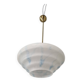 Napako Midcentury Modern Pendant Lamp in Opaline Glass and Brass, Czechoslo