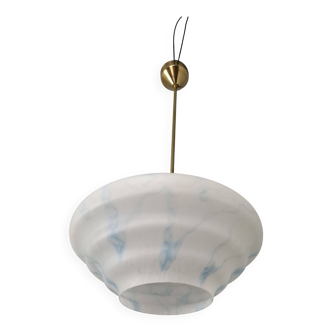 Napako Midcentury Modern Pendant Lamp in Opaline Glass and Brass, Czechoslovakia