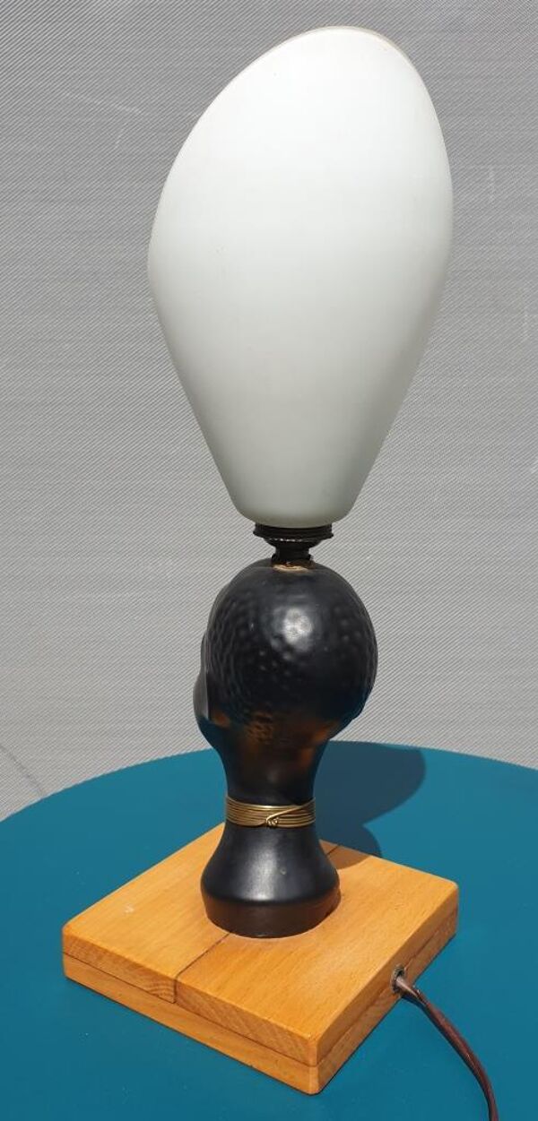 Lampe céramique buste femme africaine vintage 1950