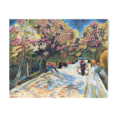 Hst painting copyist van gogh's work "red flowering chestnut trees in the park ar