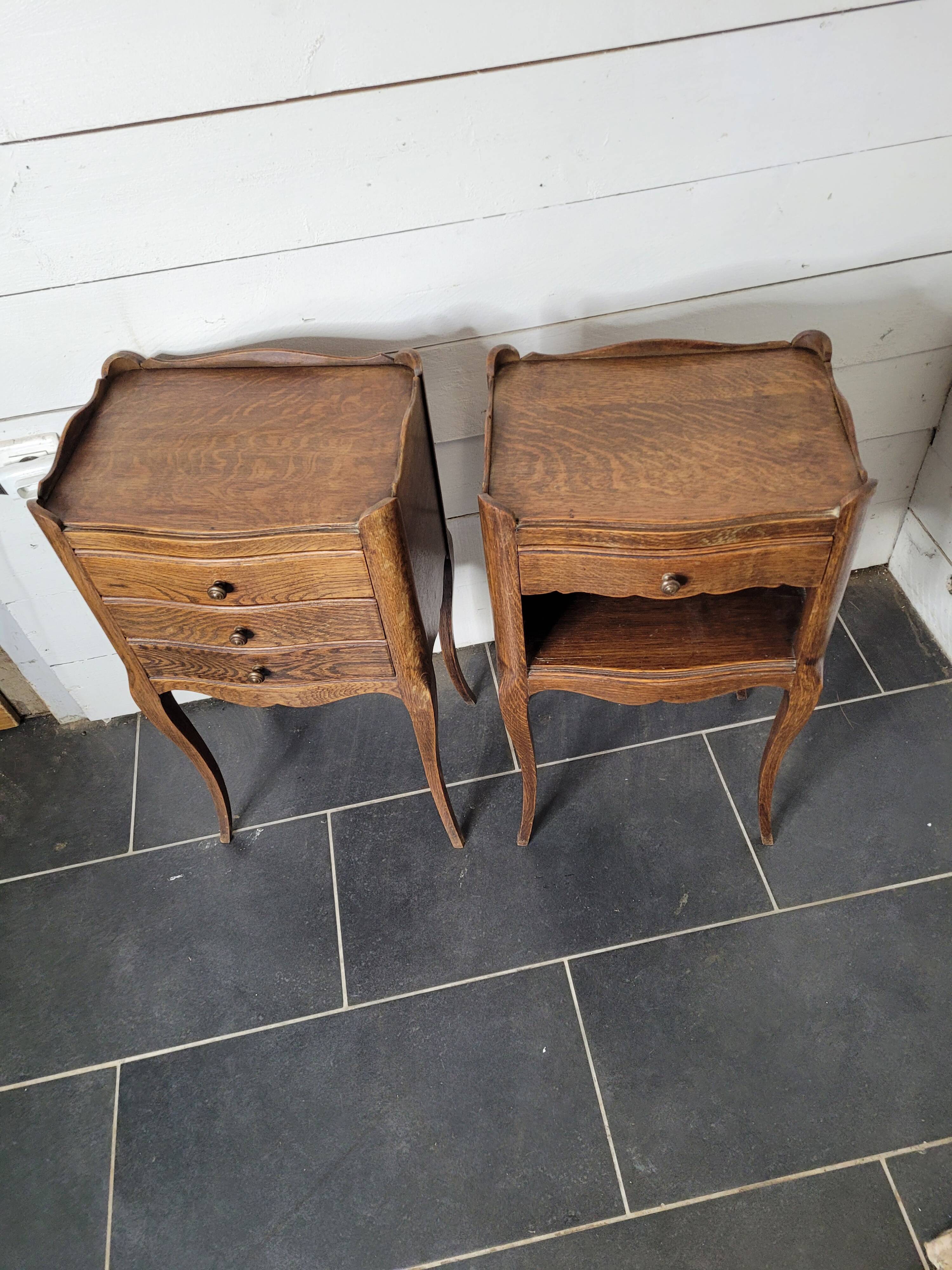 Pair of Louis XV style oak bedside tables
