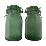 Lot of two old green jars