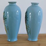 Pair enamelled vases