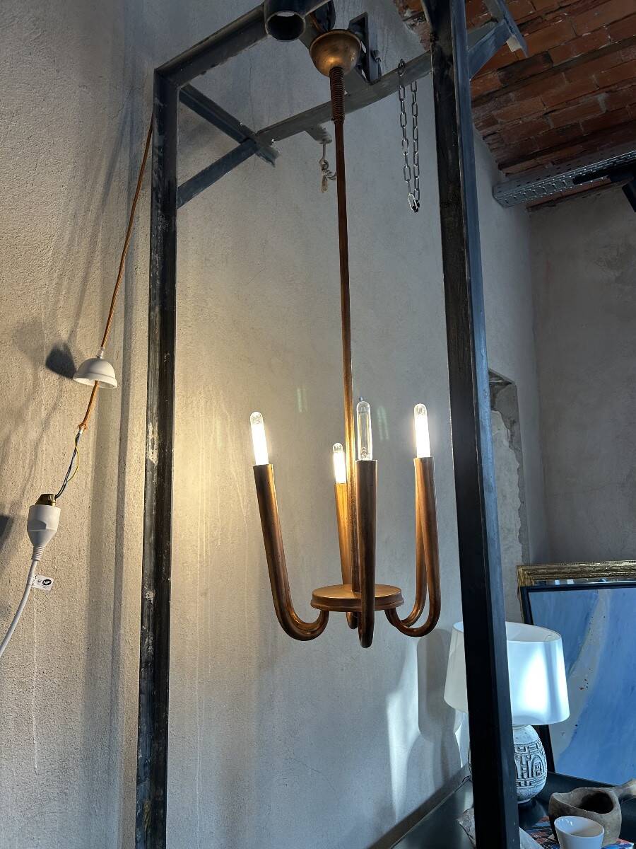 Rare Art Deco copper pendant light by Guglielmo Ulrich