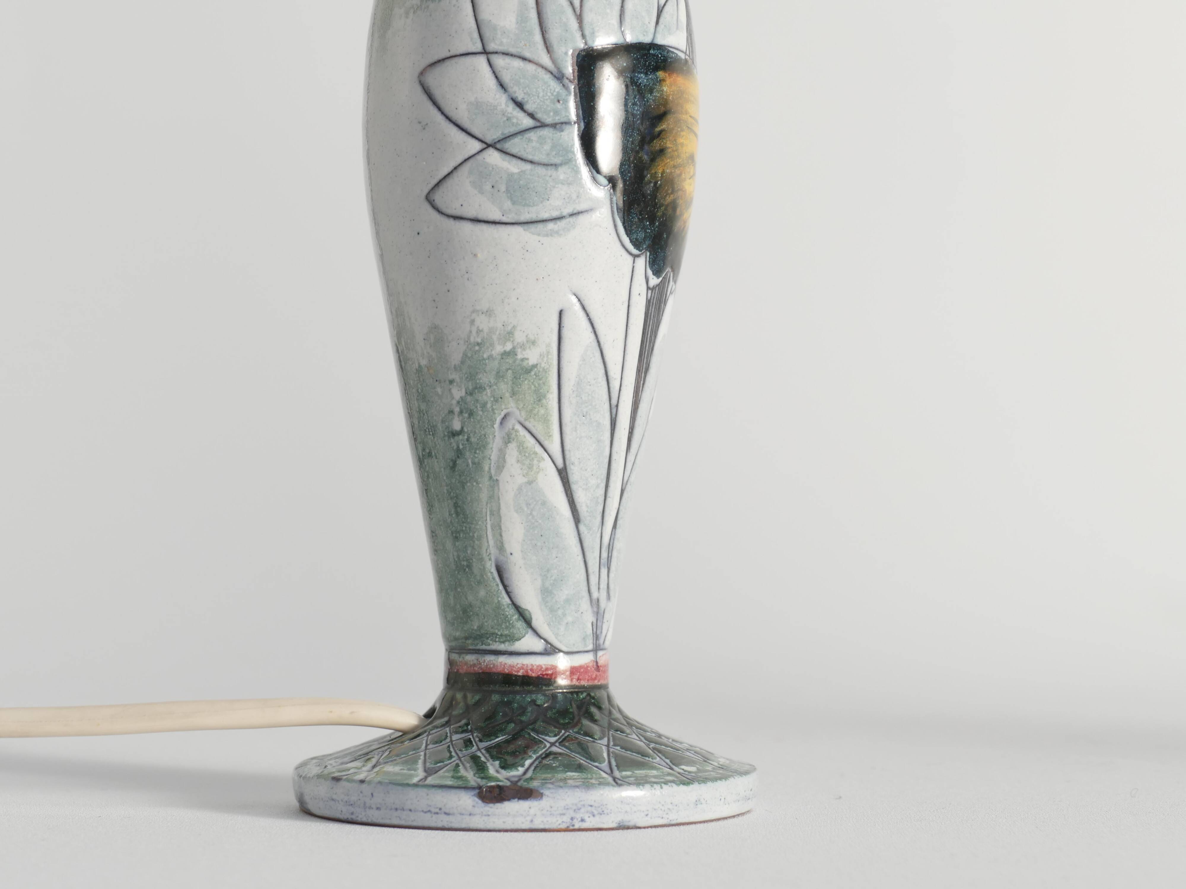 Scandinavian Modern Ceramic Butterfly Motif Table Lamp by Tilgmans, Sweden 1960