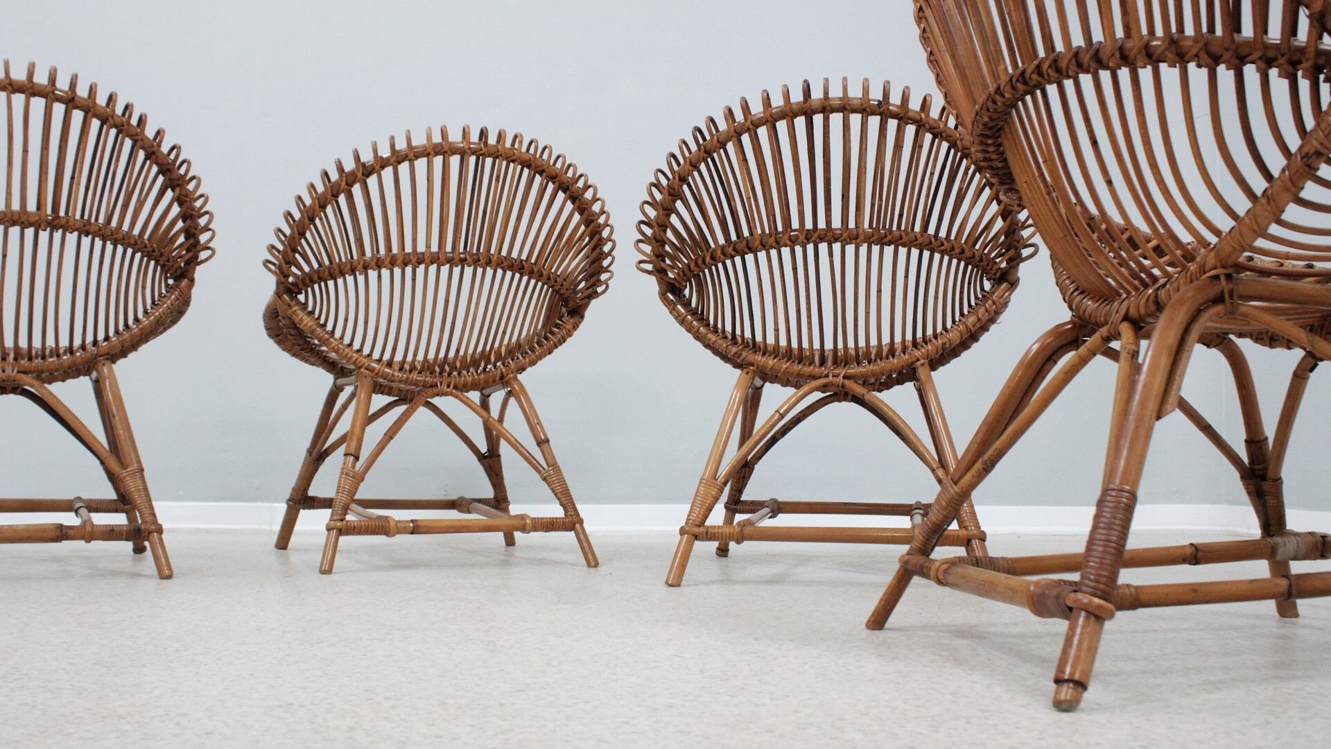 Mid century rattan shell-shaped chairs 1950s