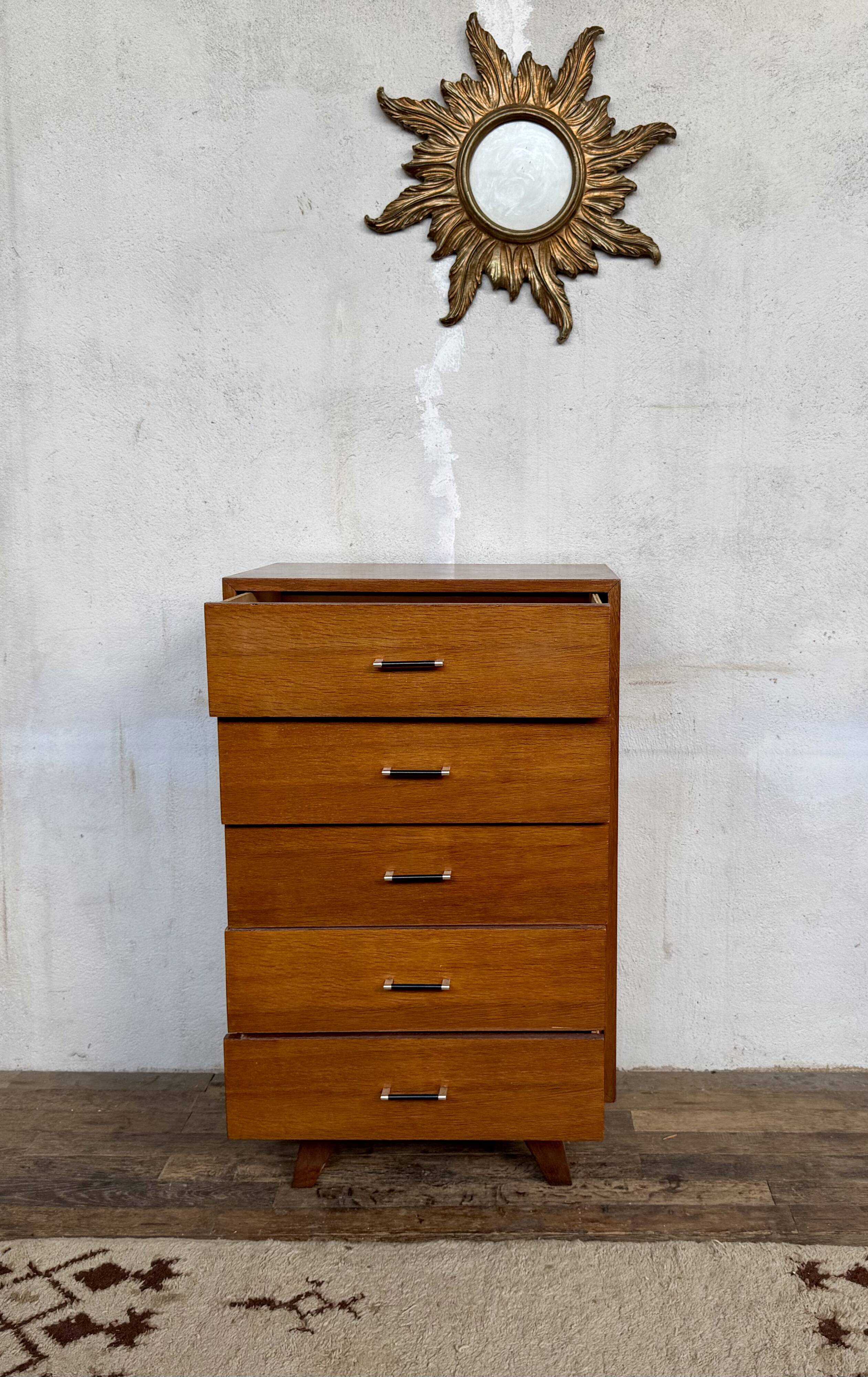 Vintage honey oak chest of drawers – Compass legs