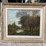 Tableau paysage campagne ancien