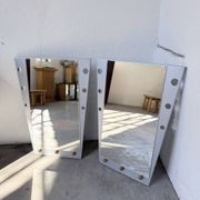 Pair of "Memphis" mirrors from the 80s in chrome and wood.