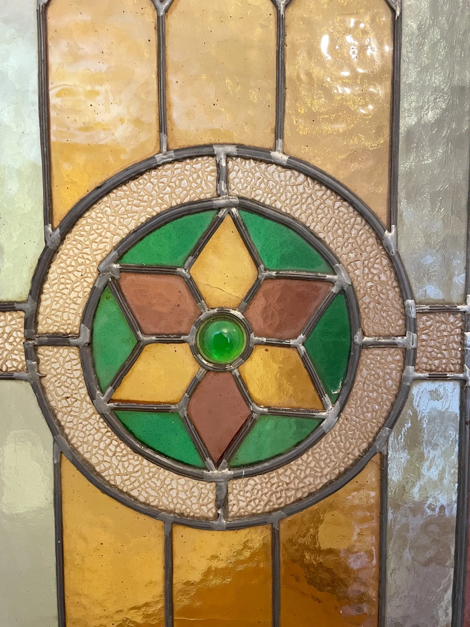 Rare - antique wooden furniture door with art nouveau stained glass