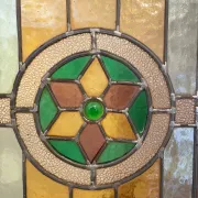 Rare - antique wooden furniture door with art nouveau stained glass