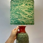 Wireless Jasba table lamp - West German pottery with fish decor | 41 cm
