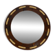 Huge 1970s maritime round pine wood wall mirror from Denmark | ∅ 89cm