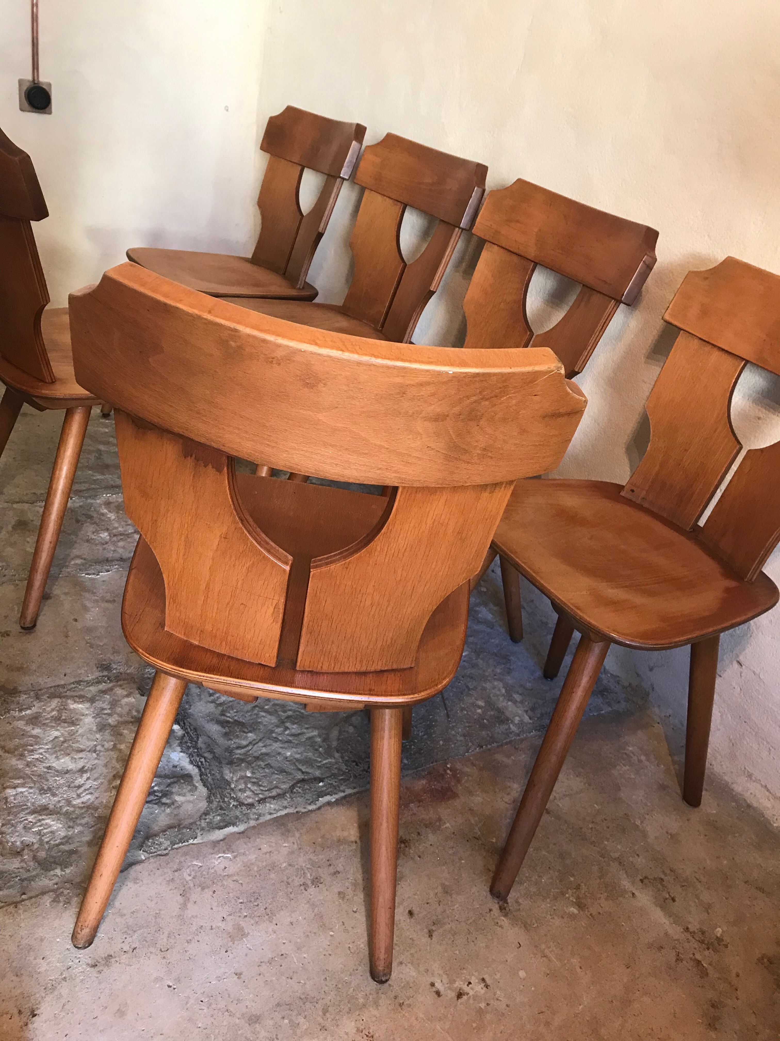 Lot de 6 chaises brutalistes vintage 1960-1980