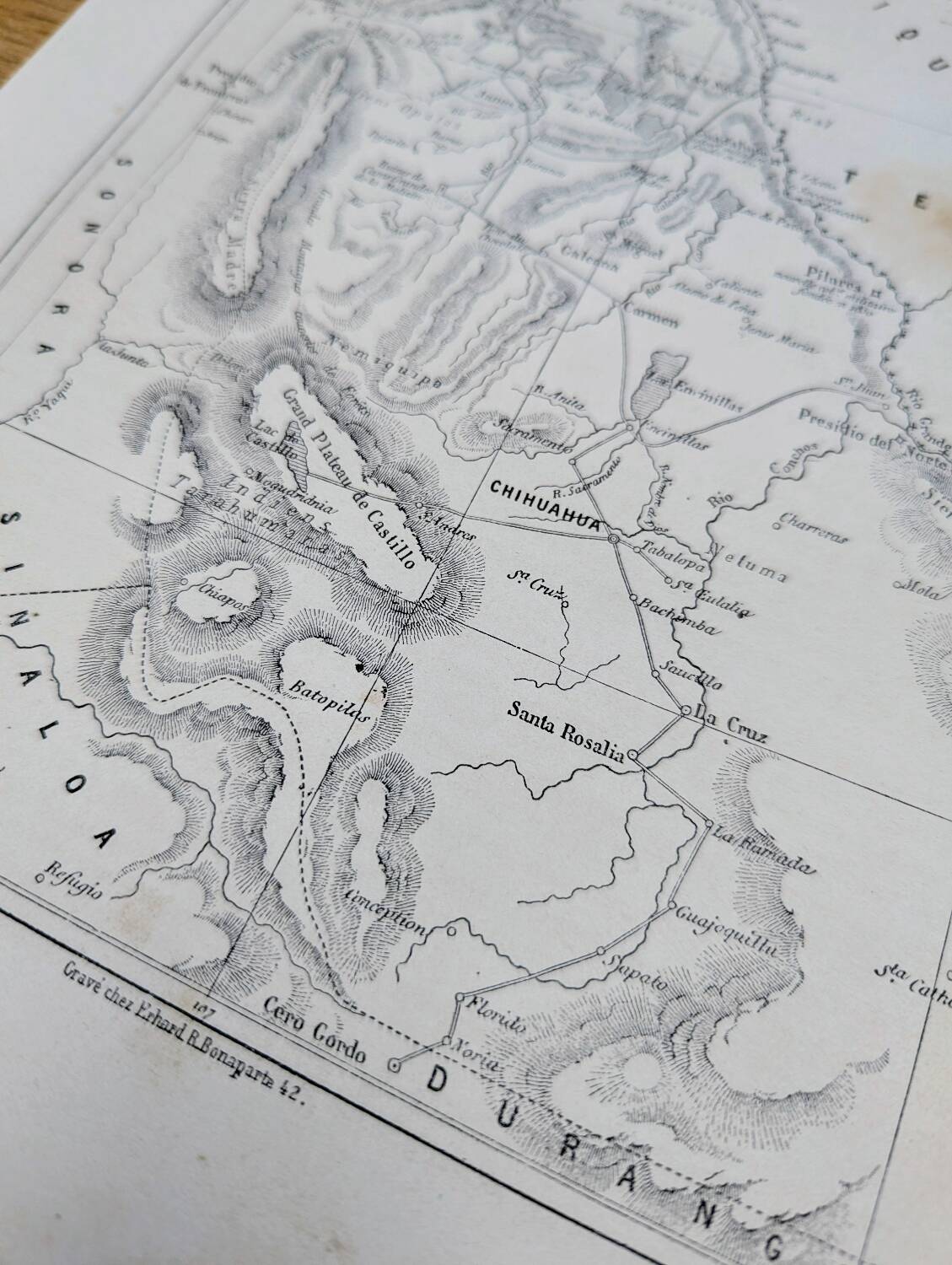 State of Chihuahua, Mexico, printed map from 1861.