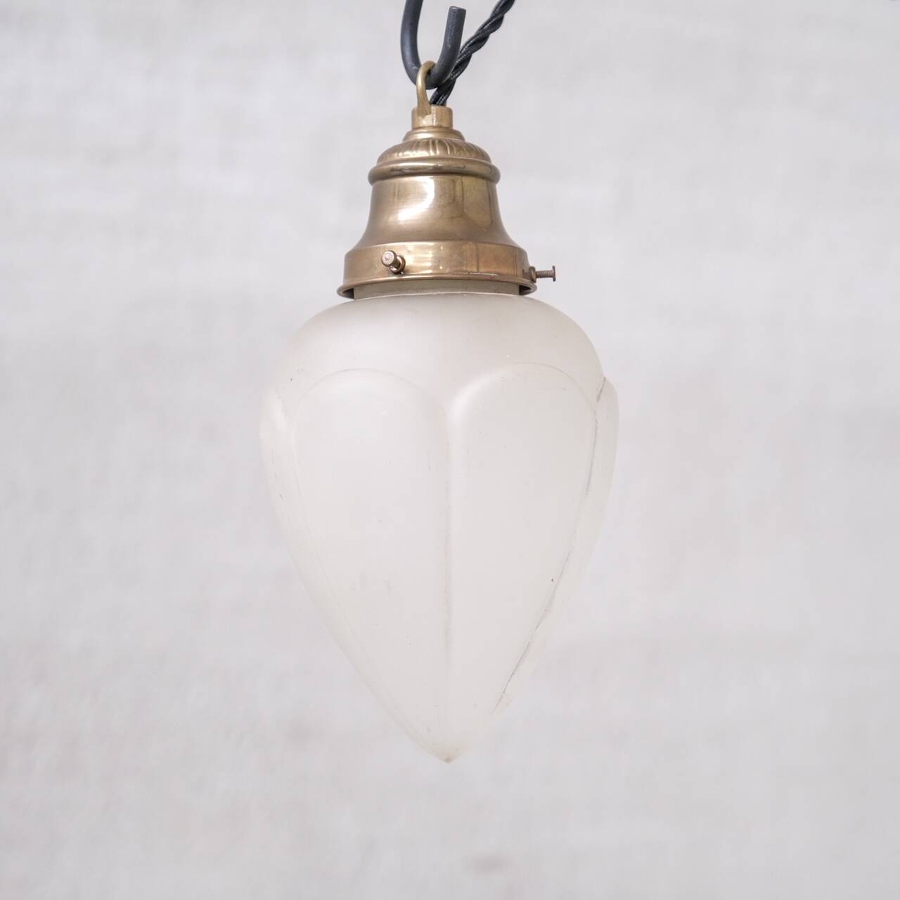 Pair of opaque glass and brass french opaline pendants