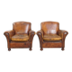 Set of 2 vintage sheepskin leahter armchairs