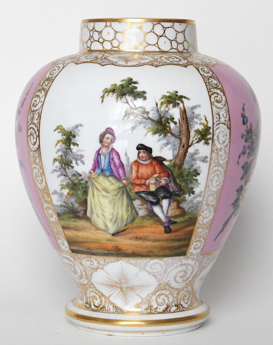 Pair of covered Dresden porcelain vases from Helena Wolfsohn's studio