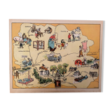 Old illustrated map map regions Mayenne Sarthe Maine & Loire Indre & Loire - JP Pinchon
