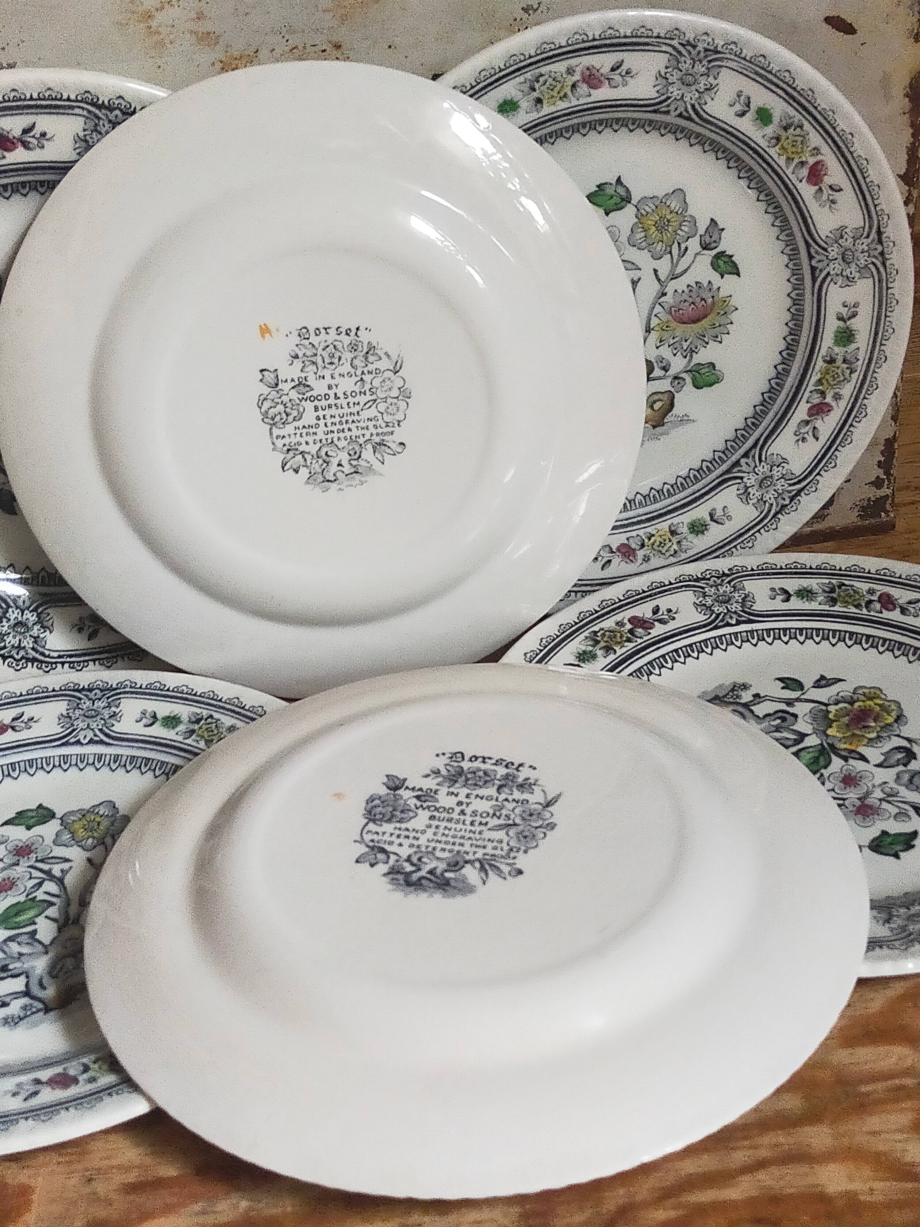 Six English porcelain dessert plates WOOD & SONS Dorset service