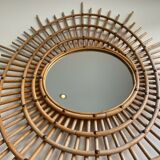 Mirror soleil in ratin 1970 french design 65x84cm
