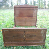 Bed frame double wood  inlay vintage