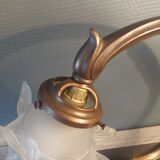 Ancienne lampe design de bureau table en fonte fleur en verre blanc