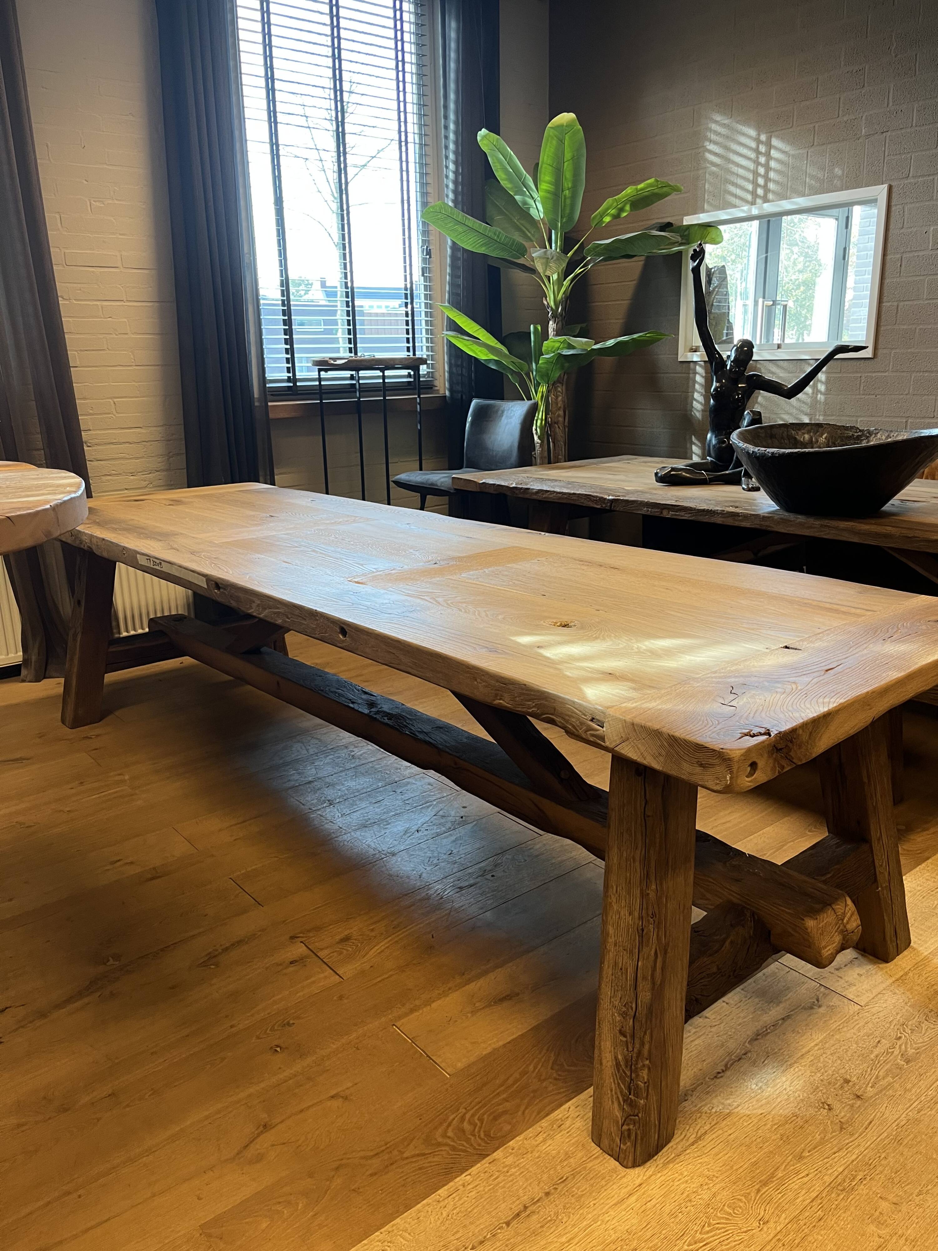 Tower antique oak farmhouse table - 300 by 93 cm