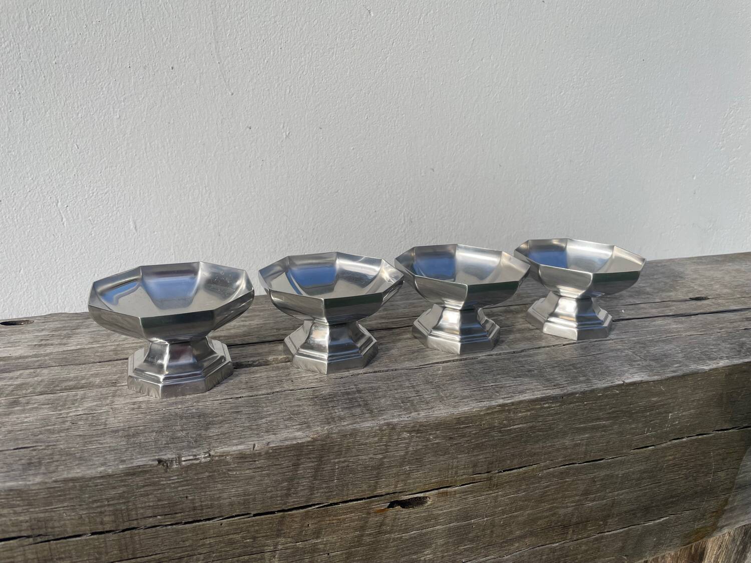 4 stainless steel cups 1970 signed Couzon