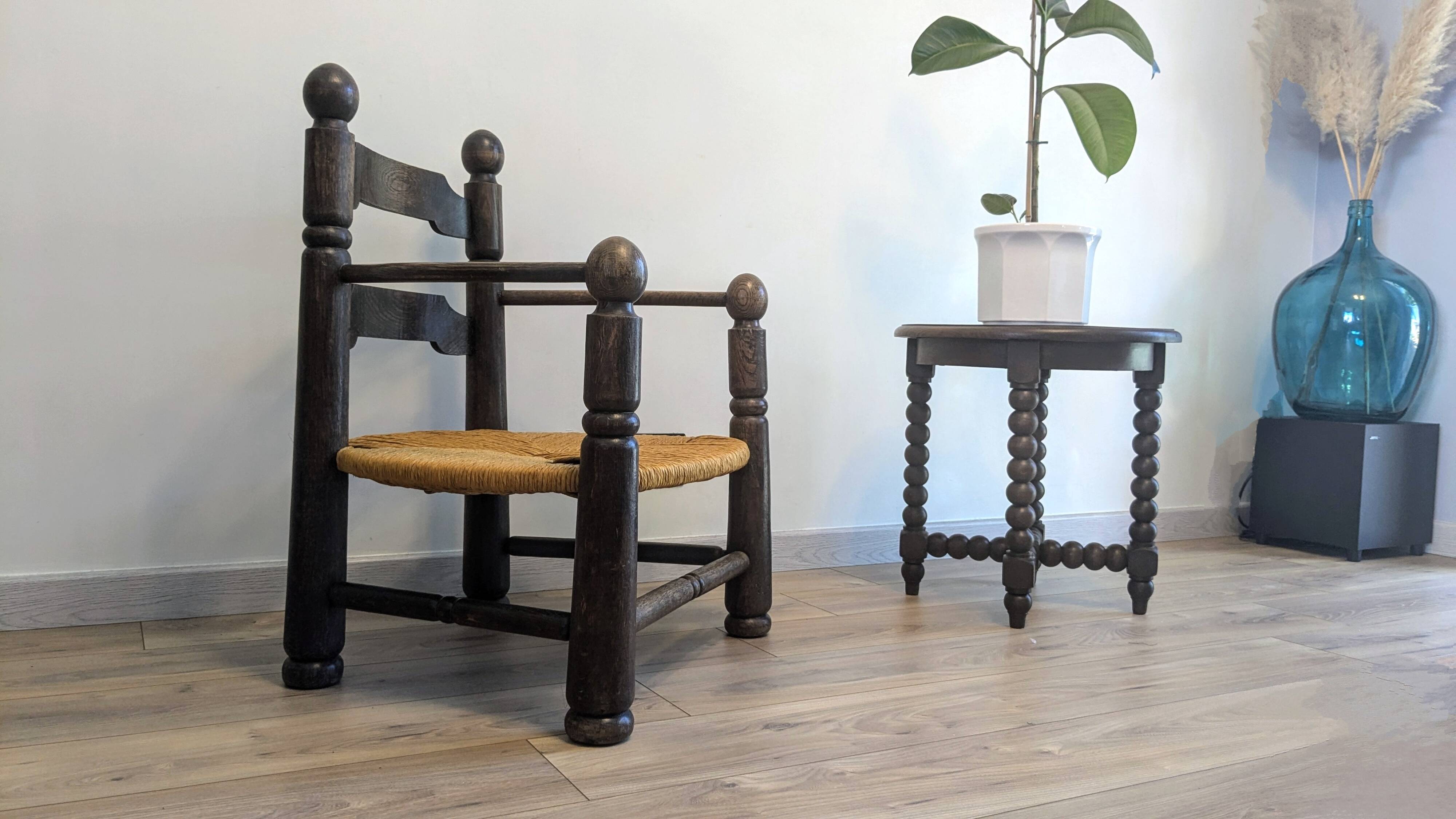 Genuine  Dudouyt style low oak armchair, 1940s