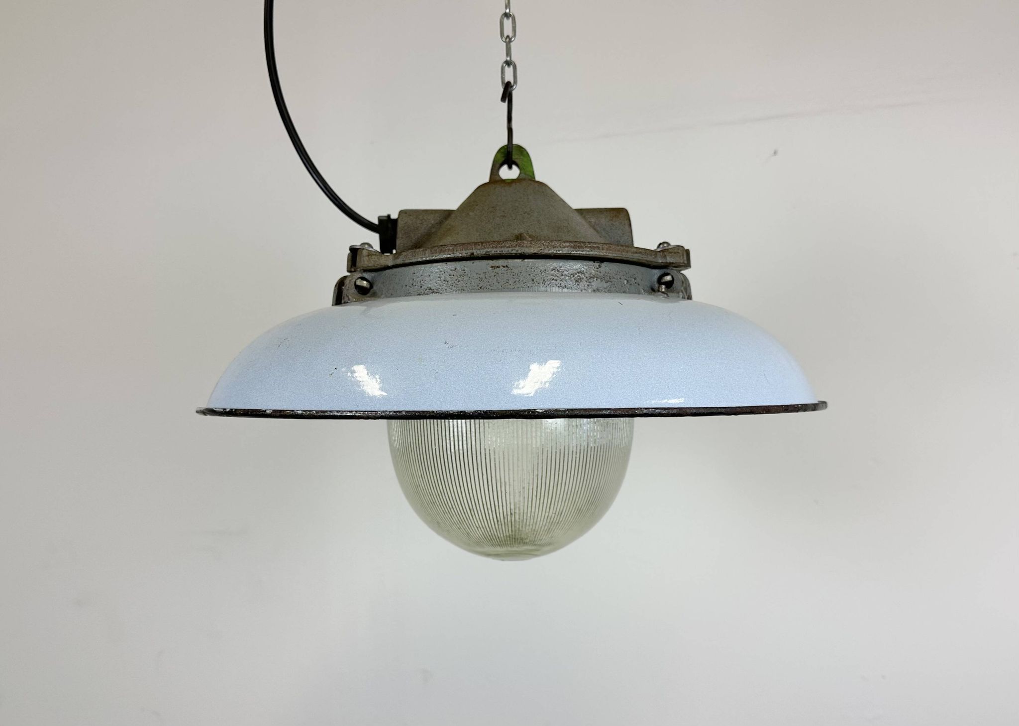 Industrial Blue Enamel Factory Pendant Lamp in Cast Iron from Zaos, 1960s