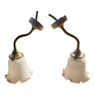 Pair of opaline gooseneck sconces