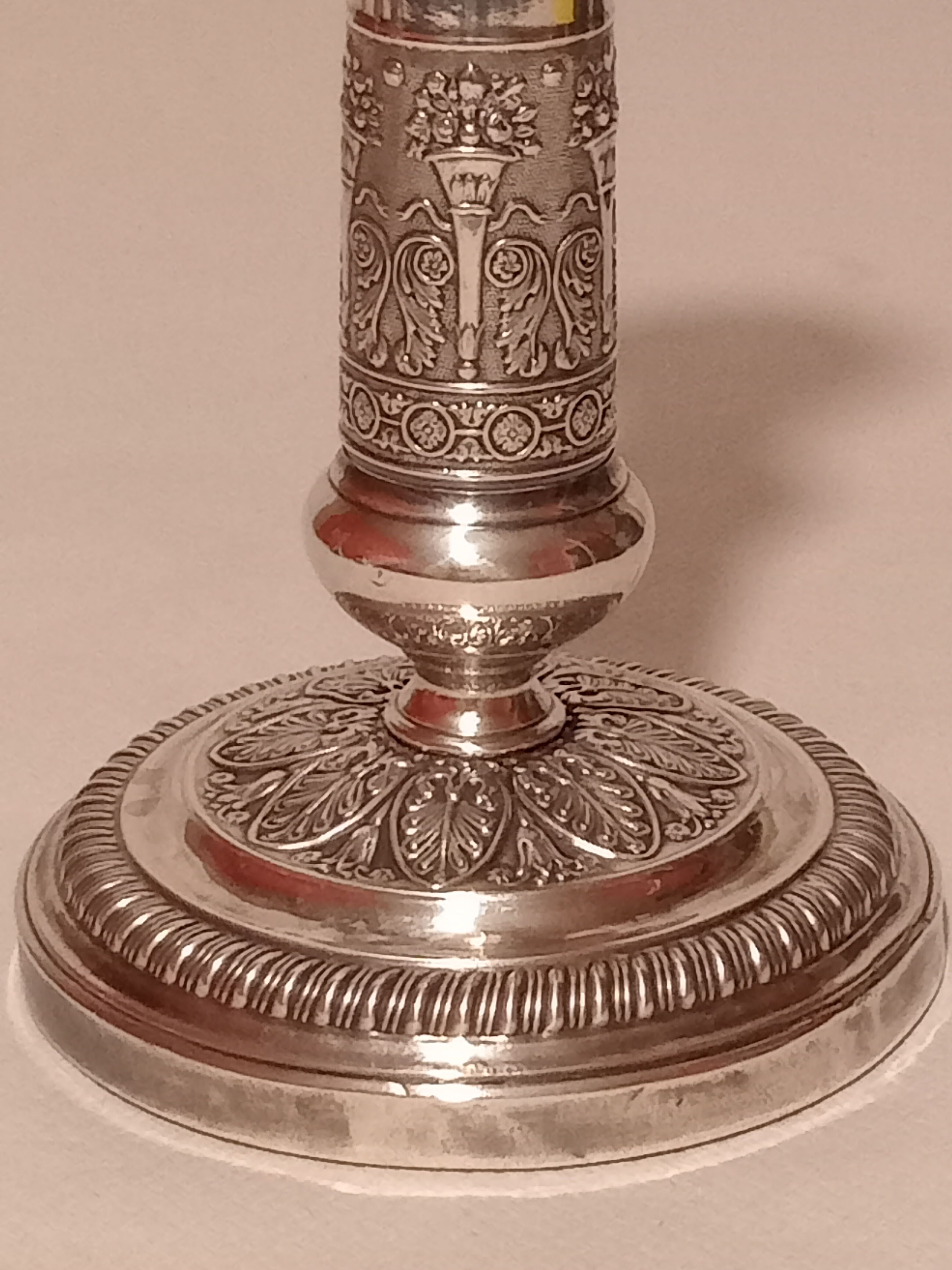 Directoire style candle holder in silver metal